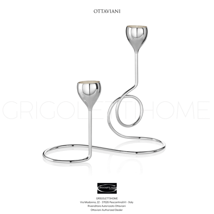 Candeliere a 2 fiamme in metallo argentato - Ottaviani - GrigolettiHome-Rivenditore