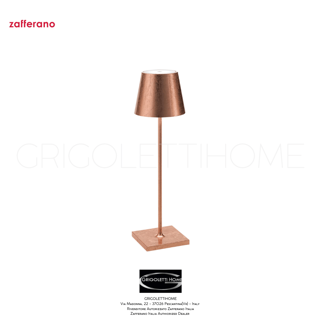 Lampada Ricaricabile Dimmerabile Poldina Pro h cm 38 – Zafferano – Colore Foglia Rame