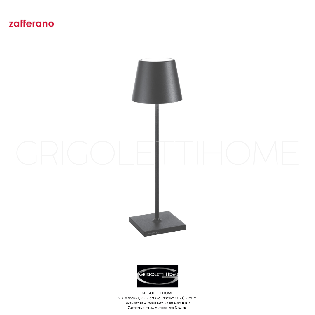 Lampada Ricaricabile Dimmerabile Poldina Pro h cm 38 – Zafferano – Colore Grigio Scuro