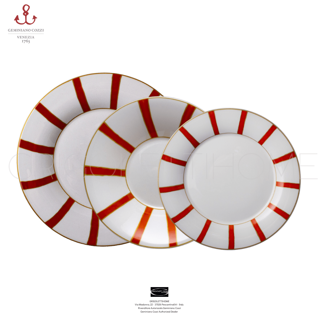 Set Servizio Piatti 18 pezzi per 6 Persone – Striche Arancio e Oro – Geminiano Cozzi