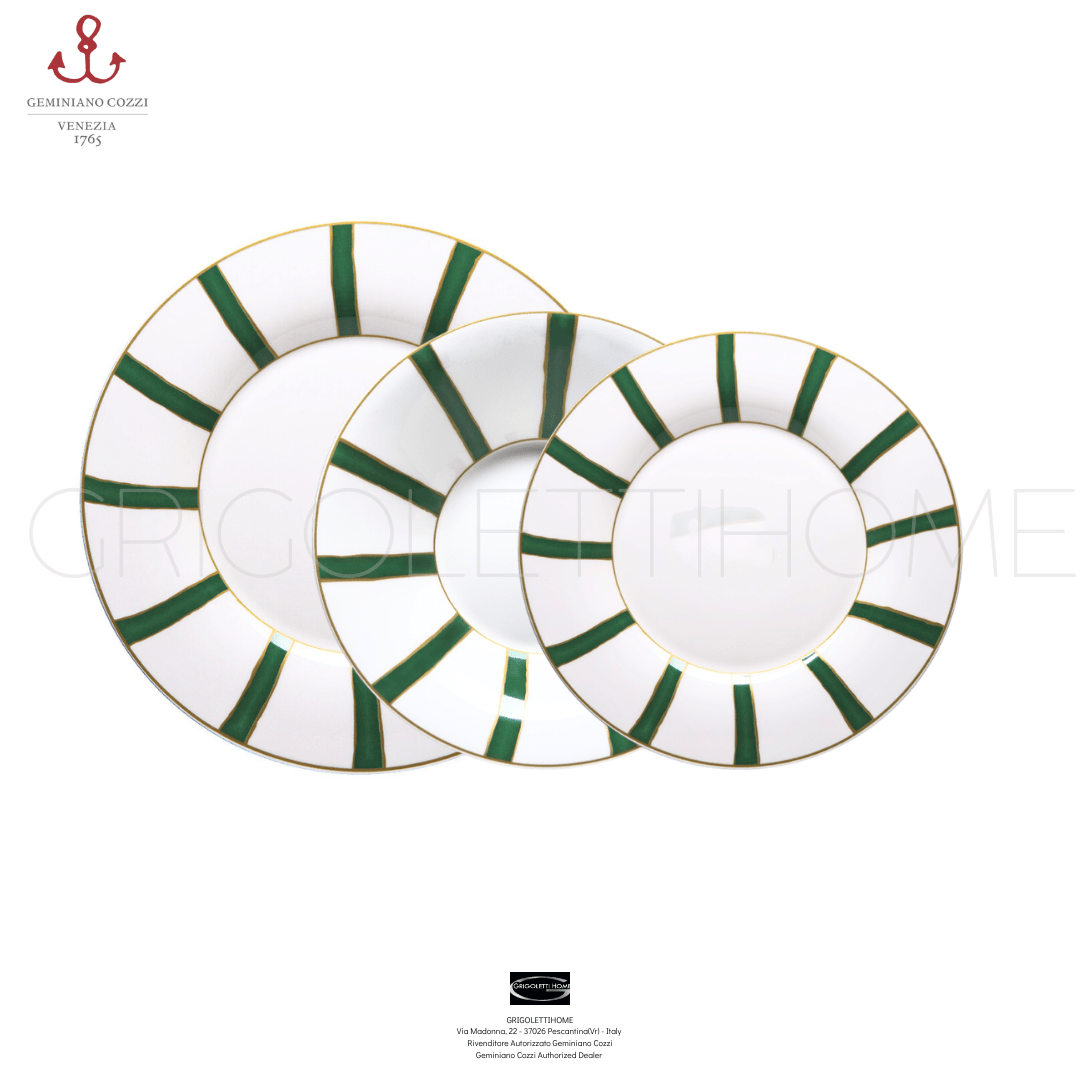 Set Servizio Piatti 36 pezzi per 12 Persone – Striche Verdi e Oro – Geminiano Cozzi