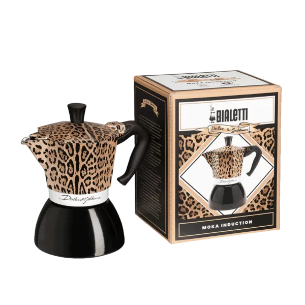 6-cup induction cooktop with Bialetti Dolce&Gabbana Leopardo Moka Induction pot