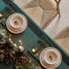 120x120 Green Christmas Tablecloth_Sous-les-Etoiles_Mistletoe_Zoom 120x120 Green Christmas Tablecloth "Sous les Étoiles" with Holly Zoom